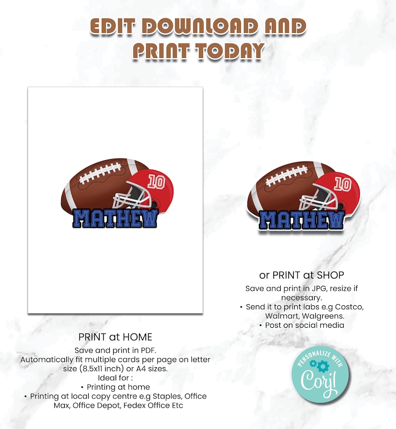 Printable Football Cake Topper Football Centerpieces - Etsy