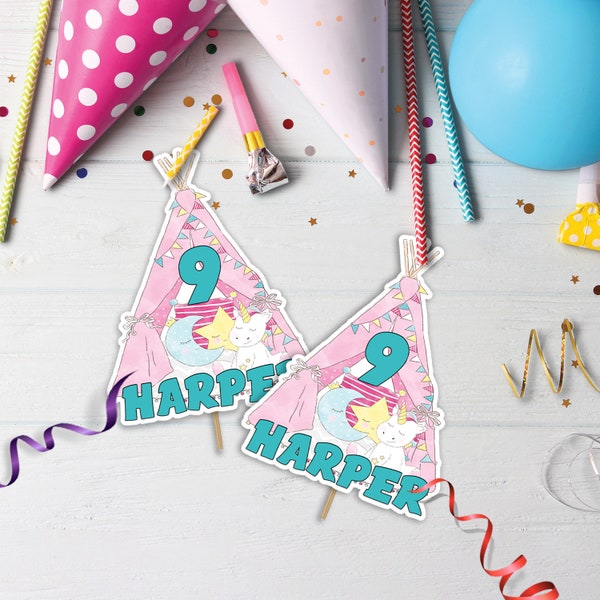 Sleepover Cake Toppers | Slumber Party Cake Topper | Pajama Party Birthday Theme | Birthday Decorations Printable Corjl Templates SO001