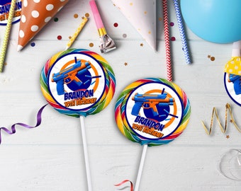 Printable Dart Gun Lollipop Label | Dart War Party Decorations | Gun War Birthday Party Template | Editable Corjl Template DA01