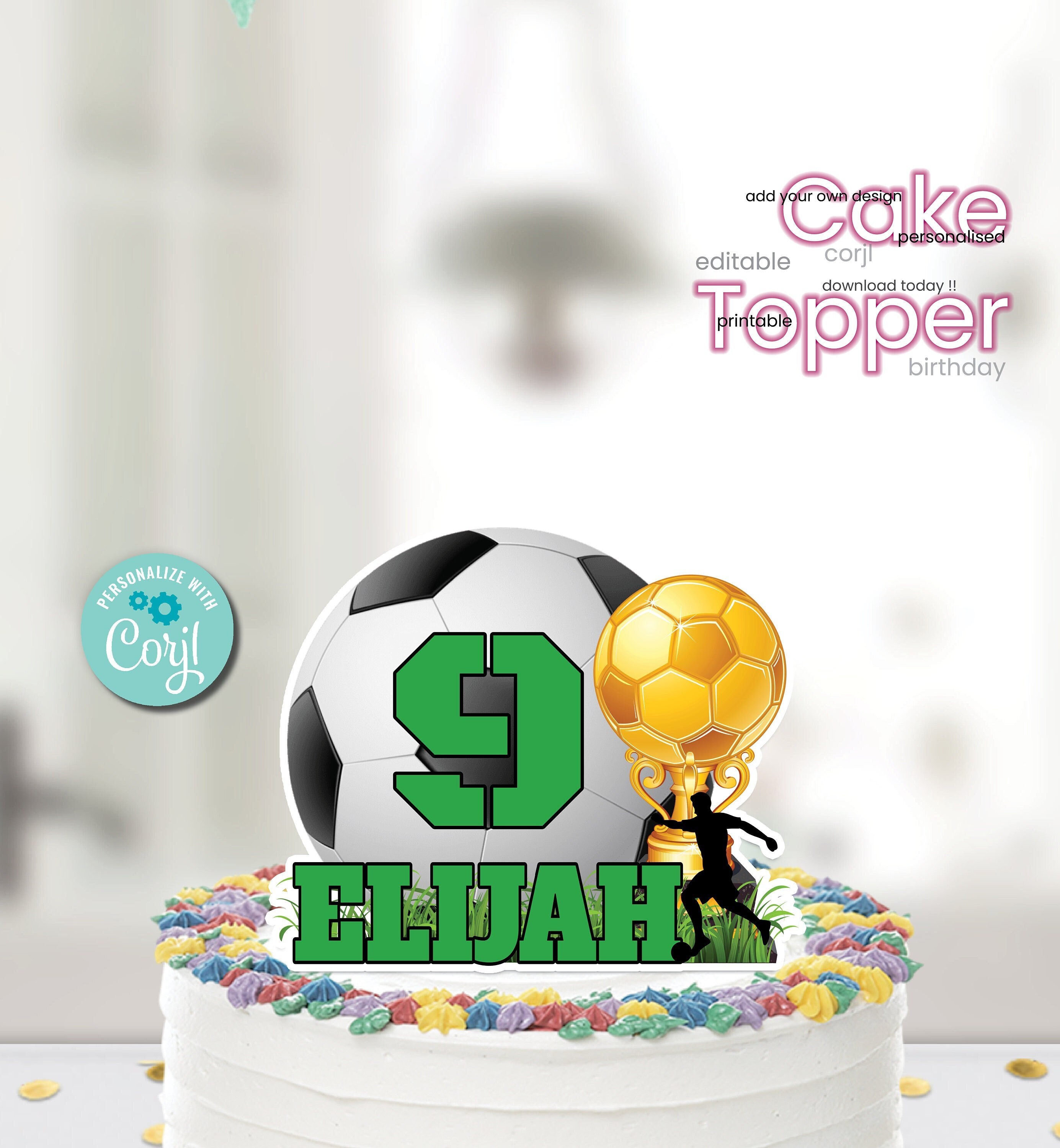 Soccer Cake Topper Printable Personalised Cake Topper Soccer Etsy Canada