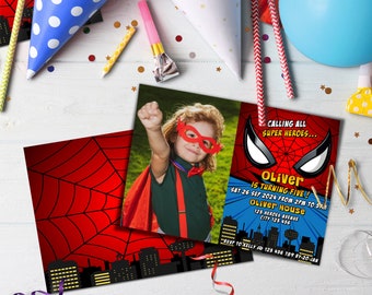 Spider Invitation with Photo | Super Heroes Birthday Invitation with Photo | Invitation Spider | Printable Corjl Template SP01