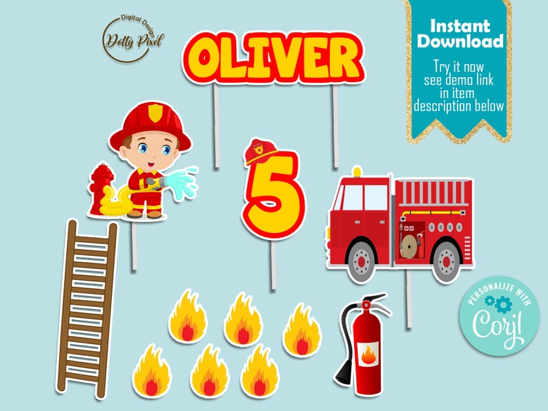 Fireman Cake Topper Printable Etsy Fireman Cake Topper Printable Etsy