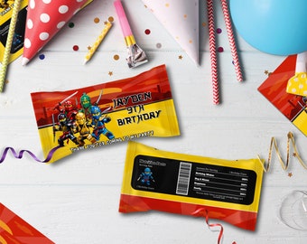 Printable Ninja Brick Skittles Label | Ninja Candy Bar Wrapper | Ninja Figure Birthday Decorations | Printable Corjl Template NG01