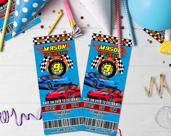 Printable Race Car Ticket Invitation | Race Car Birthday Party Invitation | Racing Car Birthday Decorations | Printable Corjl Template RC001