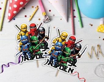 Druckbare Ninja Brick Cake Toppers | Ninja-Figuren-Mittelstücke | Ninja-Geburtstagsdekorationen | Bearbeitbare Corjl-Vorlage NG01