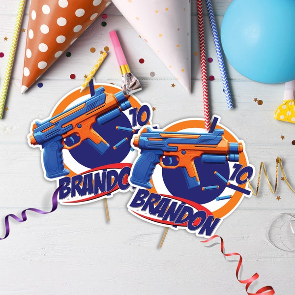 Printable Dart Gun Cake Toppers | Gun War Birthday Party Decorations | Dart War Cake Topper | Corjl Template DA01