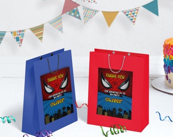 Printable Spider Gift Bag Label | Super Heroes Goody Bag Label | Spider Favor Bag Label | Spider Birthday Decorations | Corjl SP01
