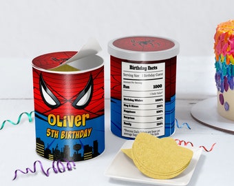 Afdrukbare Spider Chips klein blikje label | Superhelden minichipsverpakking | Spin verjaardagsdecoratie | Bewerkbare Corjl-sjabloon SP01