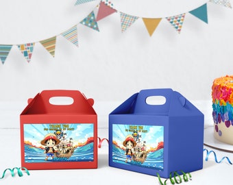 Imprimible anime pirata Gable Box Label / Pirate Team Treat Box Label Party / Decoraciones de cumpleaños pirata / Plantilla editable Corjl PI01