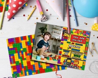 Printable Brick Birthday Invitation | Building Block Birthday Invitation | Brick Block Invitation | Printable Corjl Template BR01