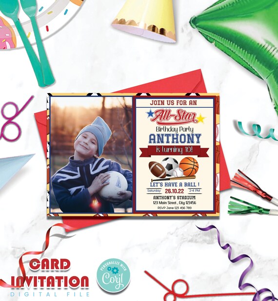 All Star Sport Invitation With Photo Baseball Football - Etsy