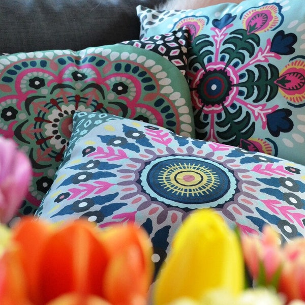 Coussin Mandala "Boho" - variation de couleur "Printemps", housse de coussin, housse de coussin