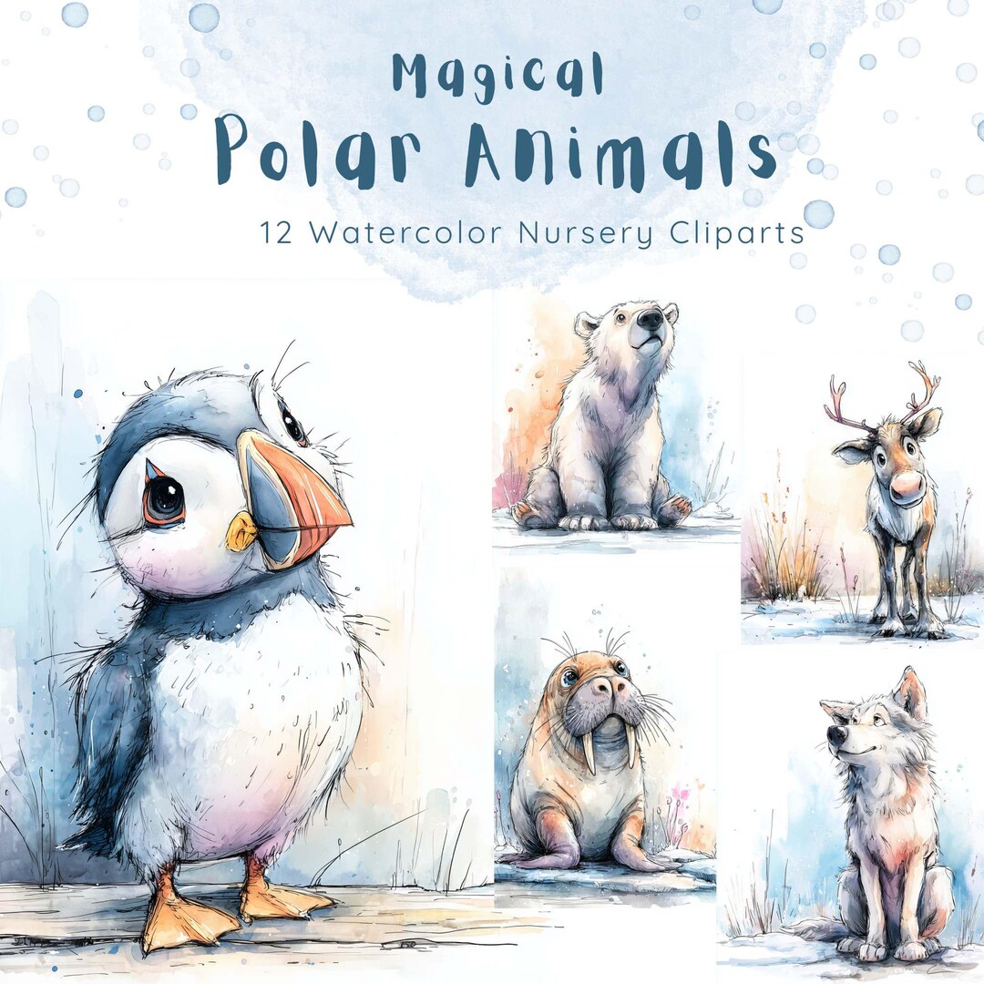 Magical Polar Animals Clipart Bundle – Cute Watercolor Arctic Animals ...