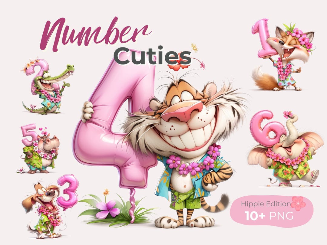 Hippie Number Cuties – Boho Numbers Clipart Bundle, Funny Birthday ...