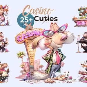 Casino Cuties Clipart Bundle, Luxury Vegas Animal PNG, Gatsby Style Casino Animals, Gambling Party Clipart, Slot Machine, Poker PNG