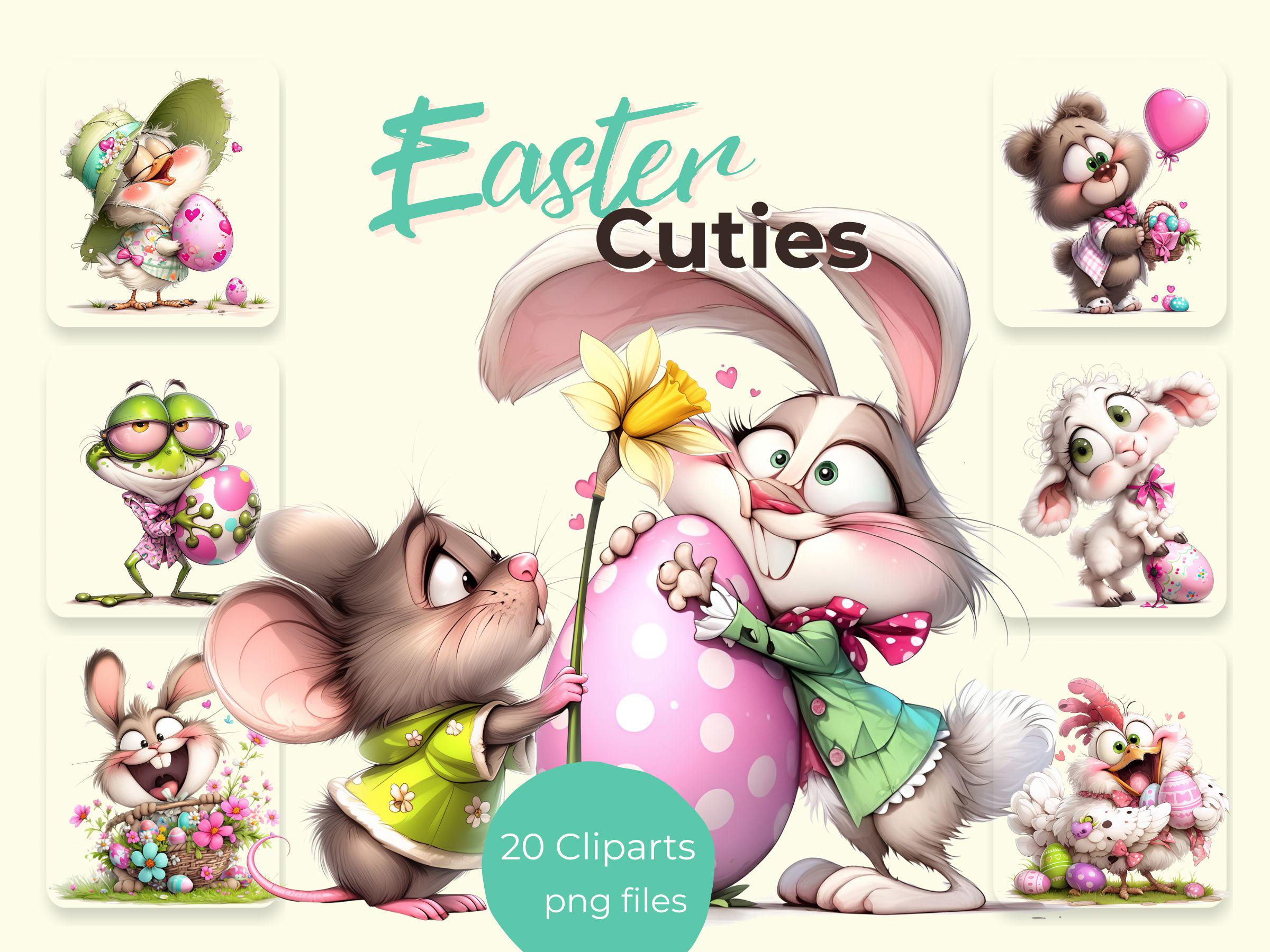 Easter Cuties Clipart Bundle – 20 Cute Cartoon Easter Characters, Bunny ...