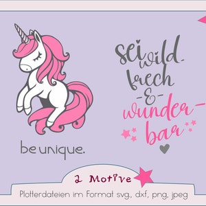Plotterbestand Eenhoorn + spreuk, SVG, voor kinderen, belettering in het Duits, Silhouette Cricut Brother, individuele geschenken