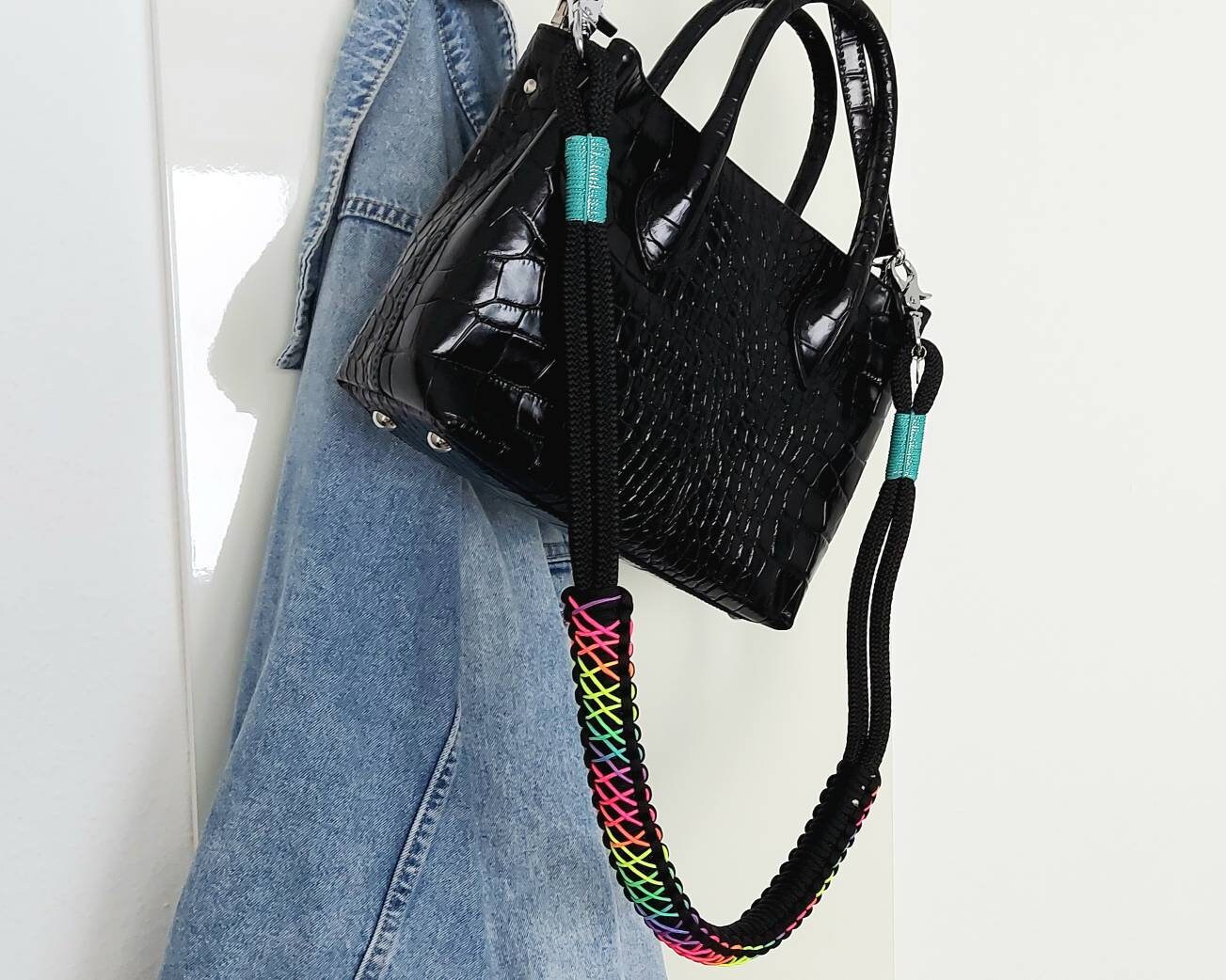 Paracorde de sangle de sac élégante avec des accents néon, corde à voile, macramé, sangle de sac pour sac à main, crossbody, bandoulière, sac à bandoulière