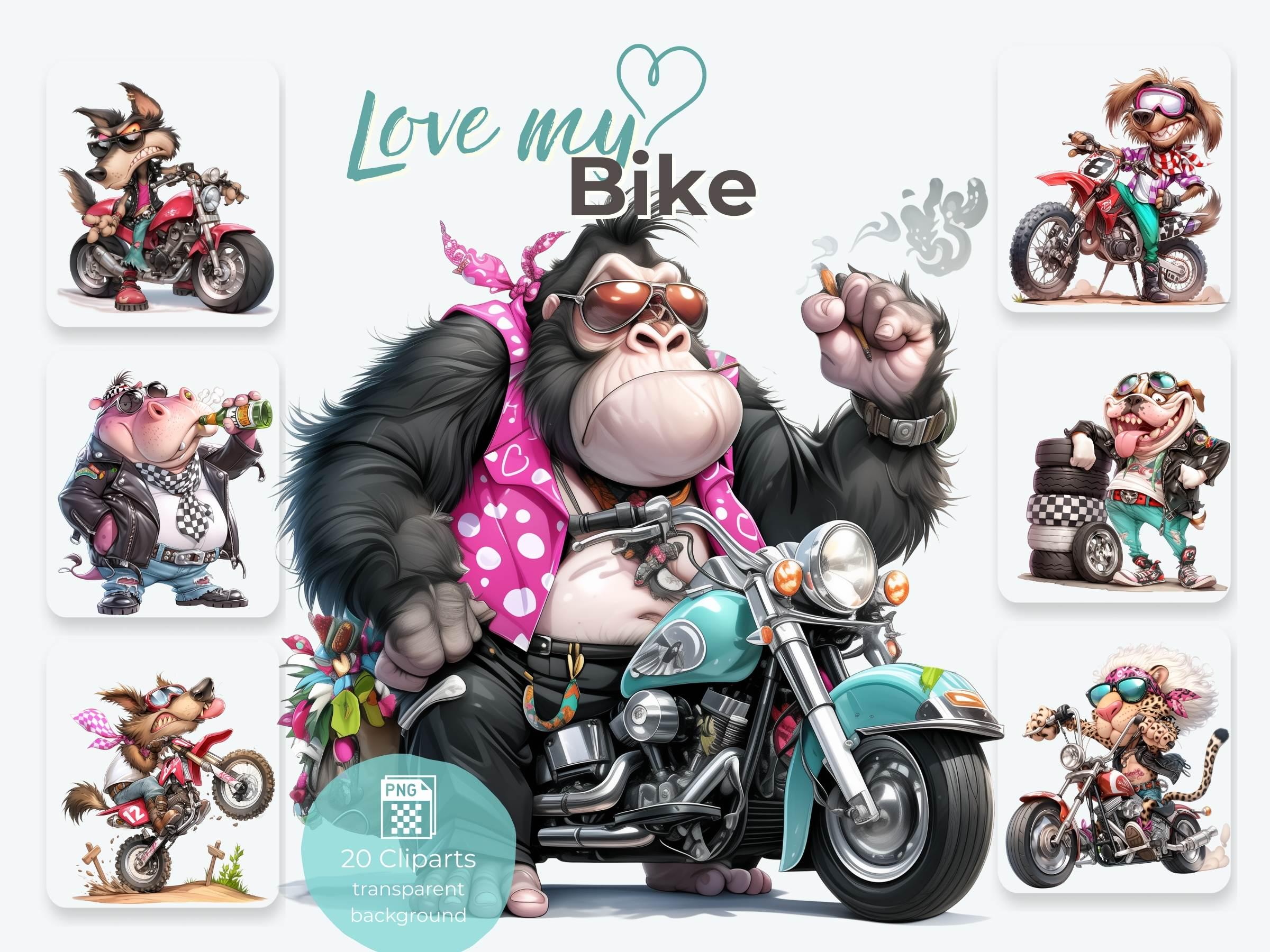 Biker Animal Clipart Bundle | Motorcycle Cartoon PNG | Funny Biker ...