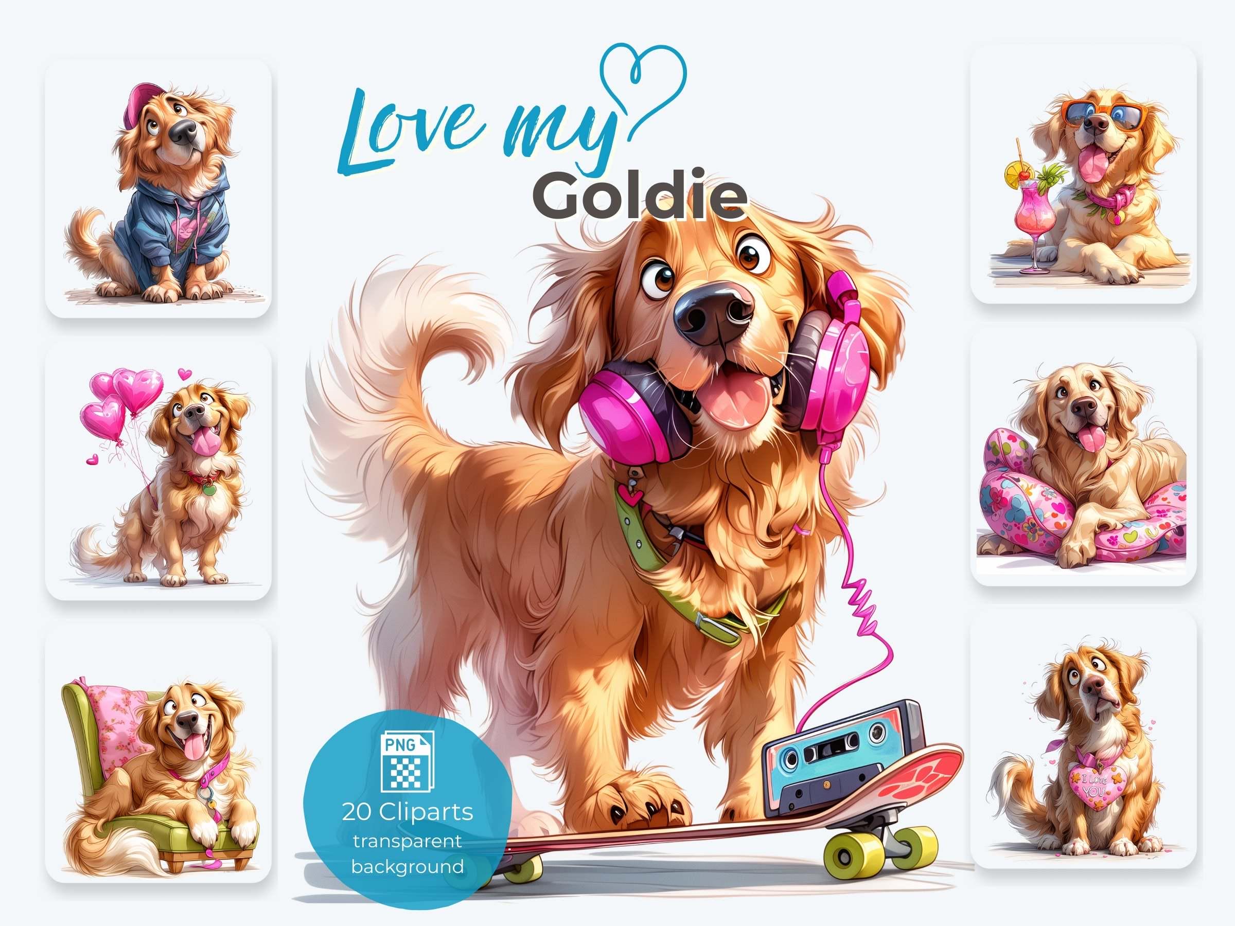 Golden Retriever Clipart Bundle – Cute Funny Goldie Dog Illustrations ...