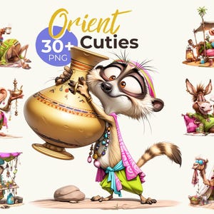 Orient Animal Clipart Bundle PNG – Arabian Desert Cuties, Aladdin Style Animals, Cute Middle Eastern Clipart, Sublimation, Stickers, Cricut