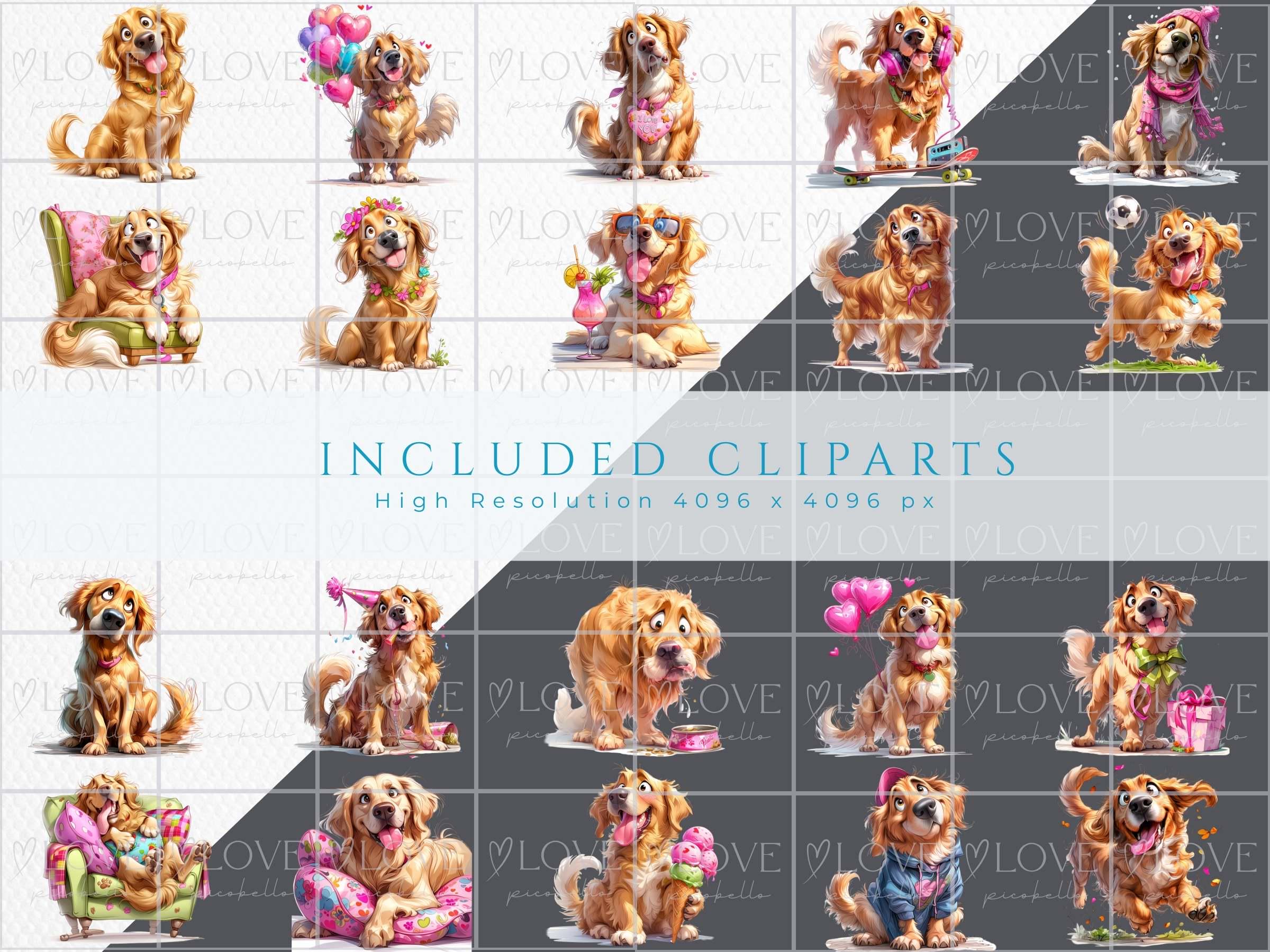 Golden Retriever Clipart Bundle – Cute Funny Goldie Dog Illustrations ...