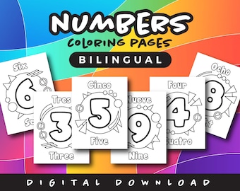 Dibujos para colorear de Números bilingües (0-9) / Divertidos imprimibles para que los niños aprendan los números en inglés y español