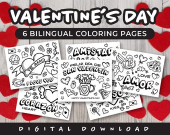 Bilingual Valentine's Day Coloring Pages / Paginas de Colorear Bilingue Dia de San Valentin
