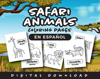 Aprende español con Safari Animal Coloring Pages / Aprende Español con Animales de Safari en Paginas para colorear