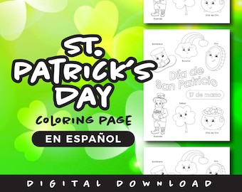 Dibujo de Aprende Español con el Día de San Patricio para colorear (descarga digital)