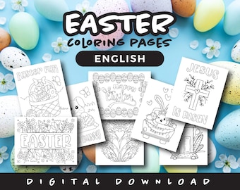 8 páginas para colorear de Pascua 2025 / Hojas imprimibles para cestas de Pascua, obsequios de la escuela dominical y diversión familiar.