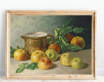 Vintage Country Kitchen Decor | Vintage Apple Still Life Painting| Vintage Artwork |Farmhouse  Kitchen Decor| Digital Download