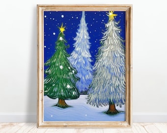 PRINTABLE Christmas Printable Wall Art, Printable Christmas Tree Art, Van Gogh Style Christmas Tree Digital Download, Instant Download