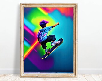 Impresión artística de patineta / Arte mural digital de patineta / Póster de patineta / Regalos de patineta / Arte mural deportivo / Arte para habitación de niño / Arte mural de grafiti