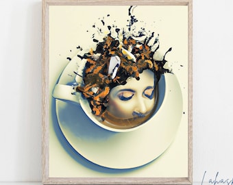 PRINTABLE Coffee Bar Art | Coffee Art Instant Download | Drinking Coffee Art | J105