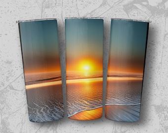 Beach Sunset 20 oz Diseño de sublimación de vaso flaco, envoltura recta y cónica, envoltura de vaso, vaso png, descarga instantáneaBeach Sunset