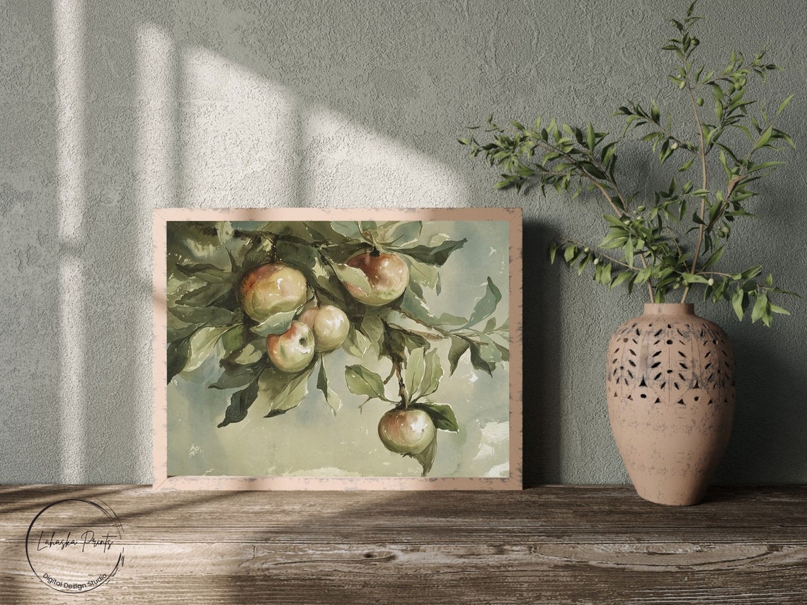 Rustic Farmhouse Kitchen Decor| Vintage Apple Tree Print | Country ...