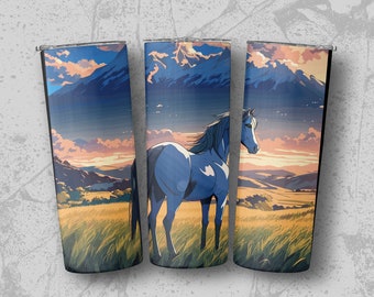 Majestic Horse and Mountains 20oz Sublimation Tumbler Designs, Straight & Tapered Tumbler Wrap PNG, Instant Download, Commercial Use