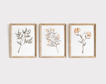 PRINTABLE 3 Piece set Watercolor Botanical Print | Gallery Wall Art | Floral Printable Art| Floral Line Art | Living Room Art| P111