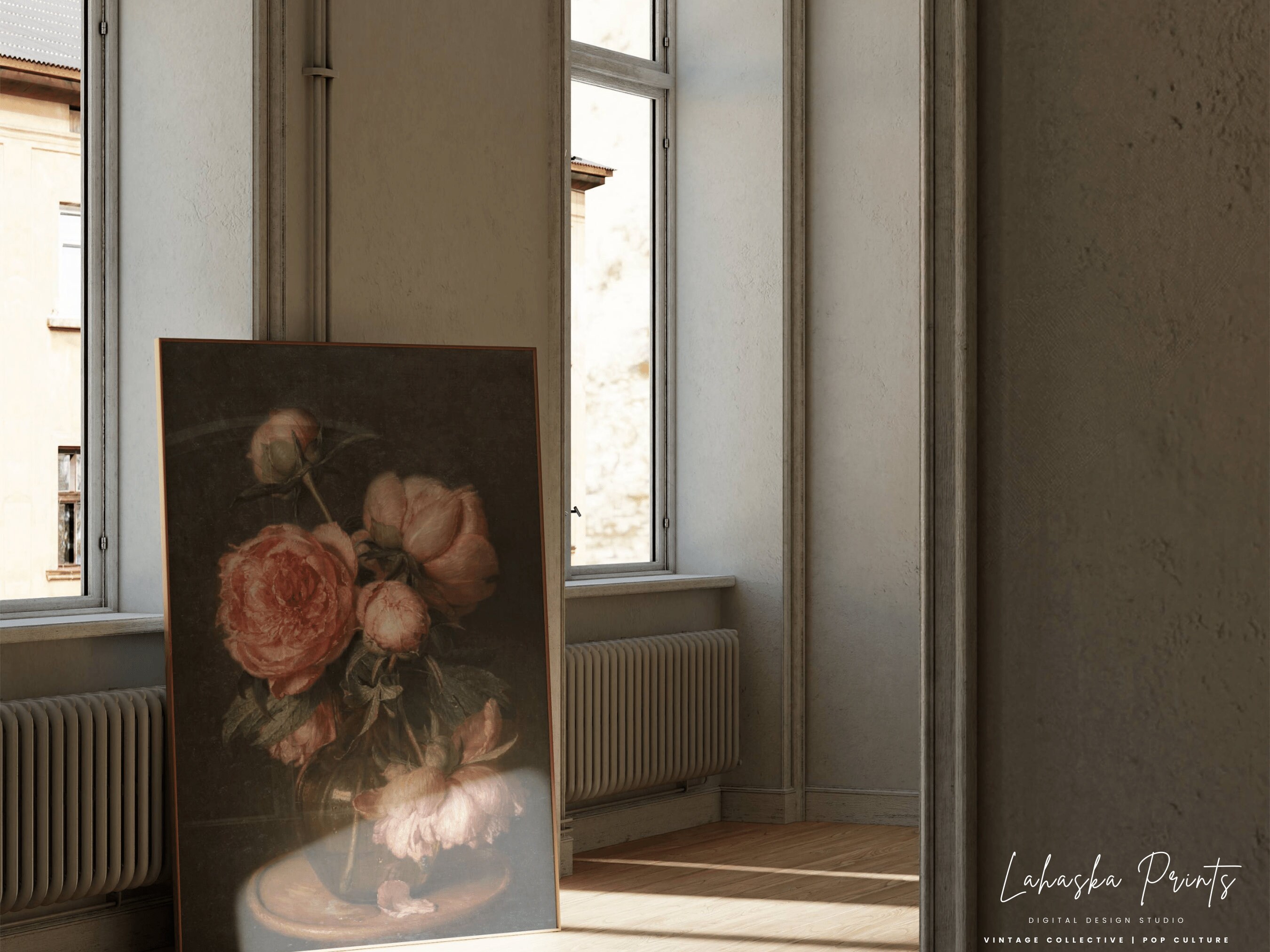 PRINTABLE Moody Vintage Peony Flower Print | Dark Still Life Floral Oil ...