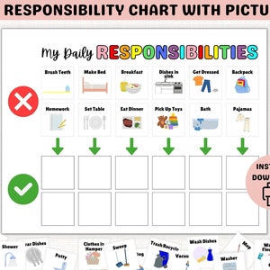 Preschool Chore Chart PRINTABLE with pictures Chore Chart for Kids Morning Evening Daily Tasks Toddler Chore Chart Routine Planner Schedule