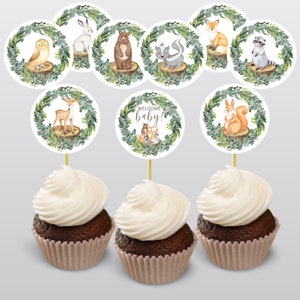 Woodland Cupcake Toppers Woodland Animal CupCake Topper Woodland Baby Shower Decor Forest Animals Decorations Woodland Animals Centerpieces