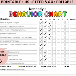 Kids Behavior Reward Chart PRINTABLE Behavior Tracker Behavior Management Child Behavior Log EDITABLE Behavior Template Home Classroom