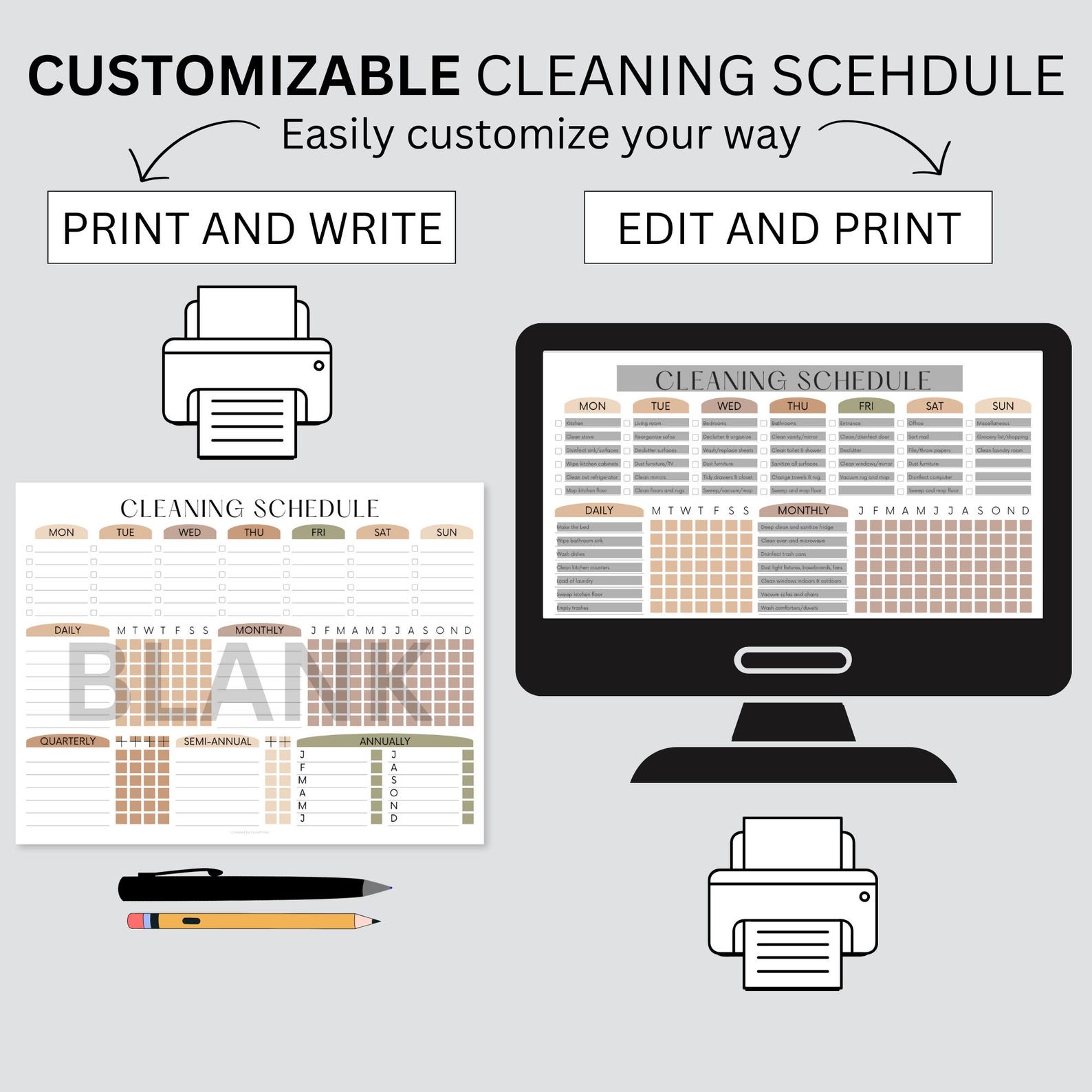EDITABLE Cleaning Schedule PRINTABLE Cleaning List Household Chore ...