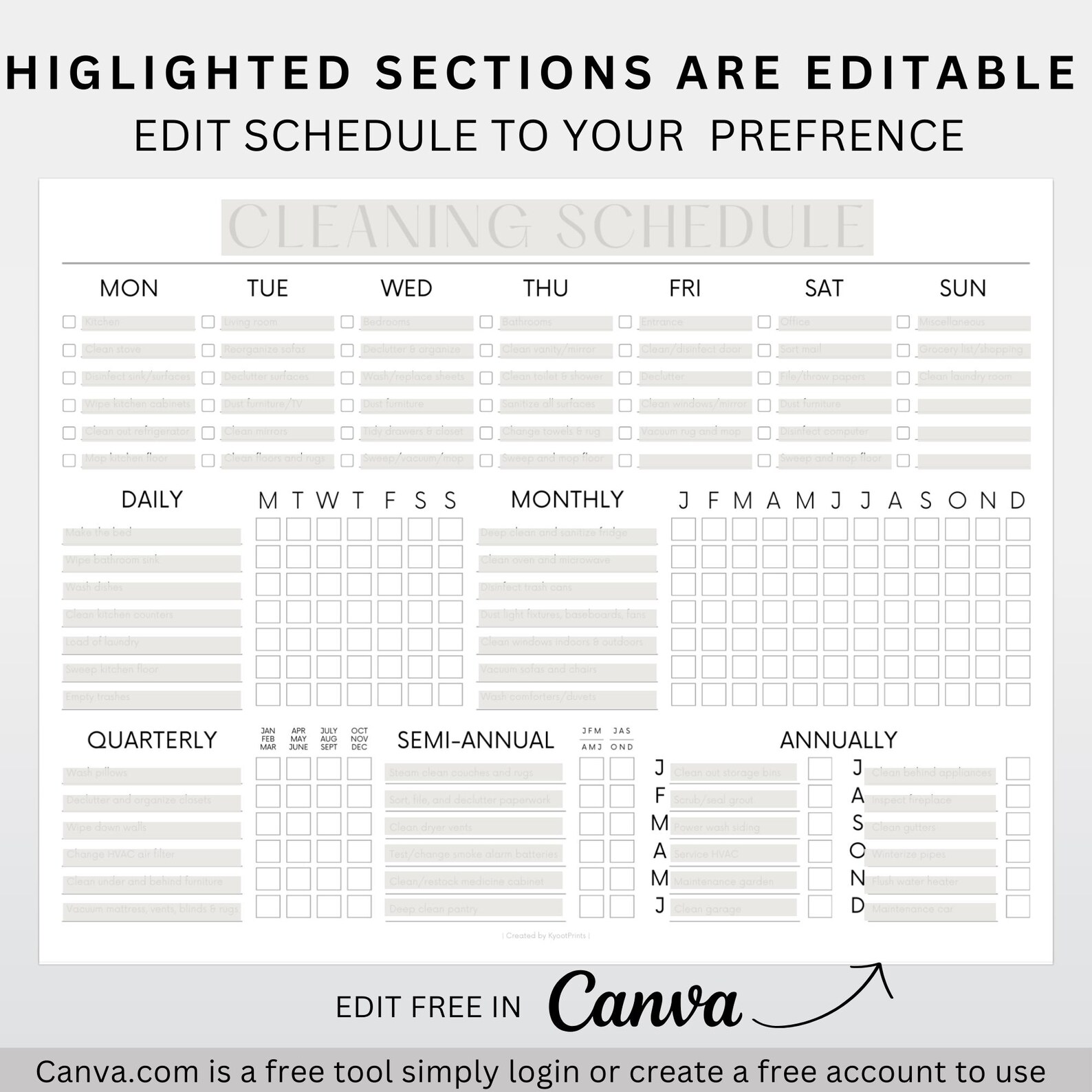 EDITABLE Cleaning Schedule PRINTABLE Cleaning List Household Chore ...