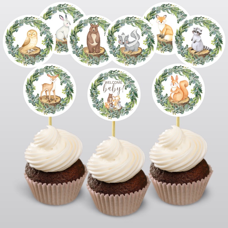Woodland Cupcake Toppers Woodland Animal Cupcake Topper Woodland Baby