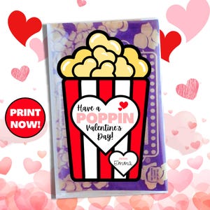 Kids Valentine Popcorn Tag Printable Valentine&#39;s Day Card School Classroom Boy Girl Poppin Valentine Snack Bag Label Instant Download