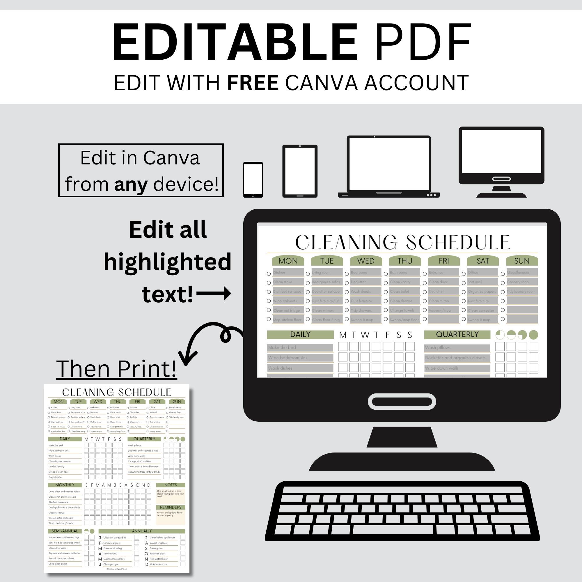 EDITABLE Cleaning Planner PRINTABLE Cleaning Household Chore Chart ...