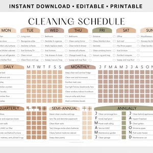 BEWERKBAAR Schoonmaakschema AFDRUKBARE Schoonmaaklijst Huishoudelijk karweischema ADHD-schoonmaakplanner Dagelijks Wekelijks Maandelijks Jaarlijks Checklist pdf