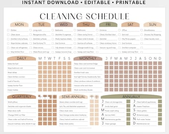 EDITABLE Cleaning Schedule PRINTABLE Cleaning List Household Chore Chart ADHD Cleaning Planner Daily Weekly Monthly Yearly Checklist pdf